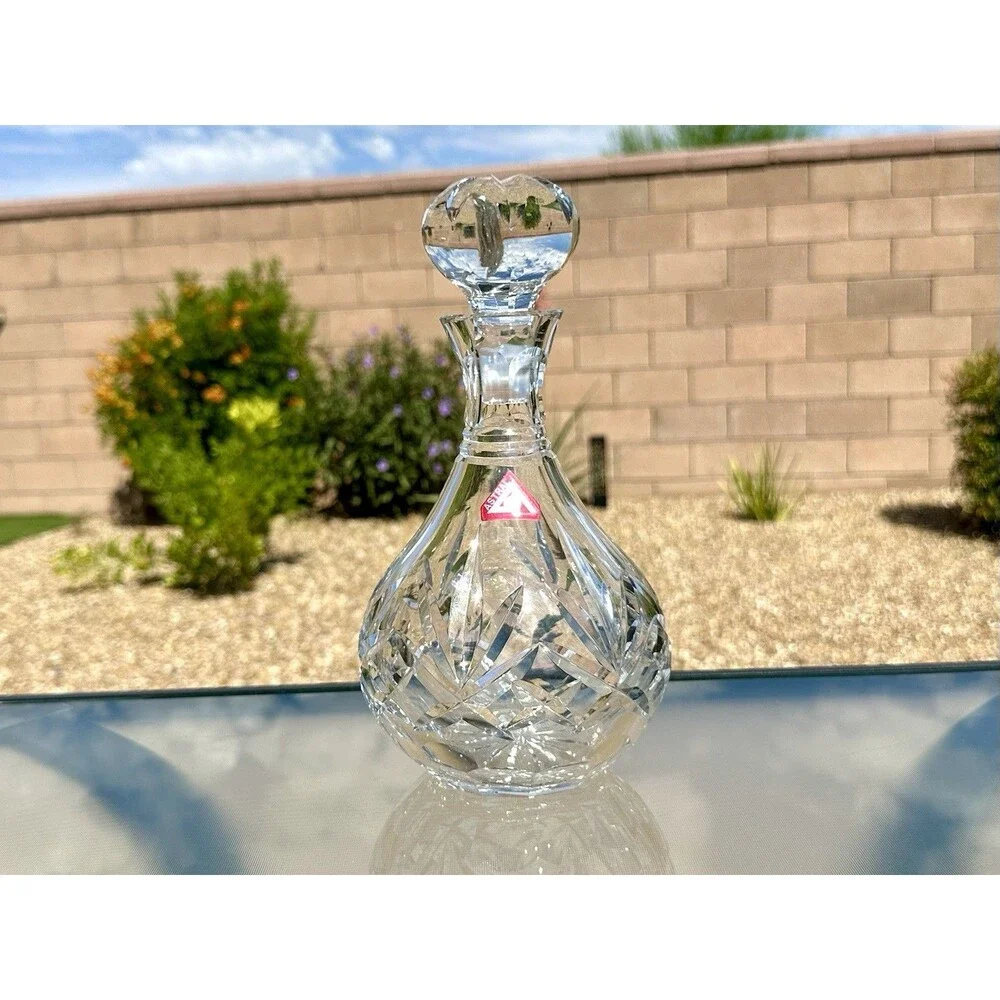 Astral Crystal Decanter Cut Glass Starburst Pattern w Stopper Vintage Barware